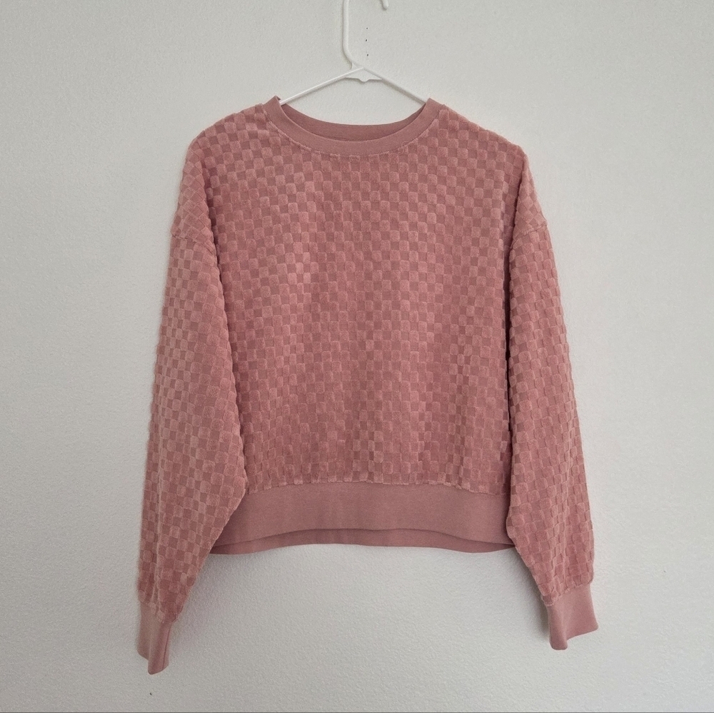 RYLEE + CRU Boxy Pullover Top In Pink Check Size XS